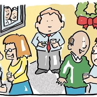 A quiet guest stands off to one side at a gathering.