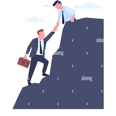 One person helping another climb over an obstacle, a literal image of giving someone a leg up.