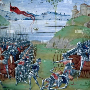 Crowd of combatants engaged in a chaotic melee
