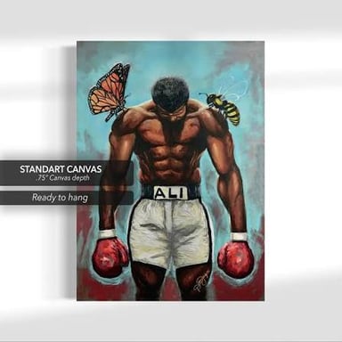 A boxer in the ring, evoking the famous butterfly-and-bee similes associated with Muhammad Ali.