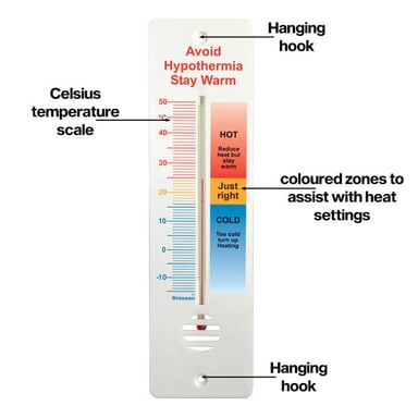 A thermometer showing a lukewarm, medium-range temperature.