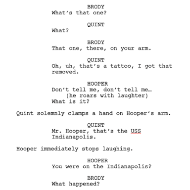 A theater script page with dialogue for an actor to speak.