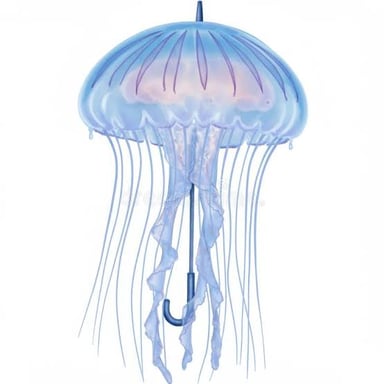 A jellyfish swimming underwater with its umbrella-shaped bell visible.