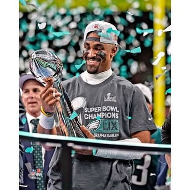 Philadelphia Eagles players celebrating their Super Bowl LIX win.