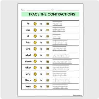 An educational grammar example showing the contraction “hasn't”
