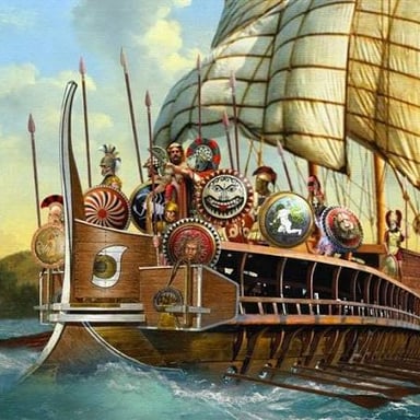 An artistic depiction of the Argo carrying Jason and the Argonauts.