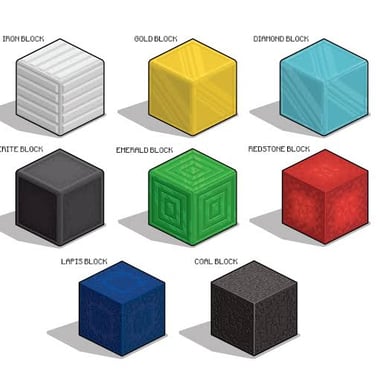 Blocky Minecraft ore deposits embedded in stone