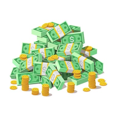 A pile of objects representing accumulated wealth or evidence
