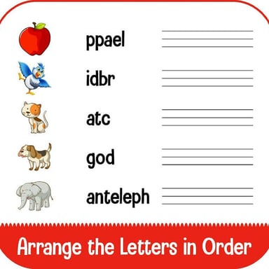 An educational illustration of letters being rearranged into a new sequence.