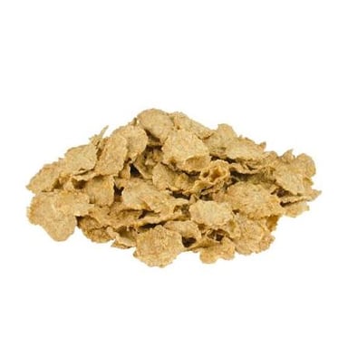 Flakes of wheat bran, the fiber-rich outer layer of the grain.