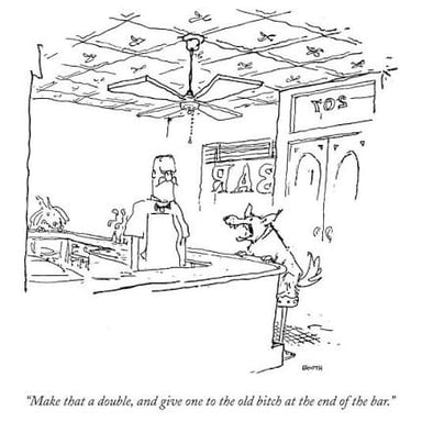 A bar interior resembling a setting for a humorous cartoon