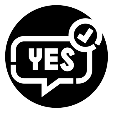A speech bubble containing the affirmative phrase “Yes, it is.”