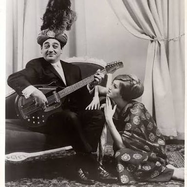 A musician’s electric sitar with its long neck and resonating body