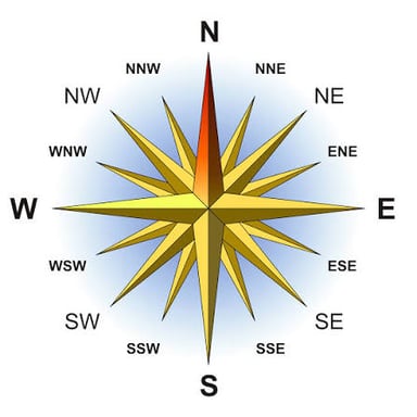 A compass rose marking SSE and NNW as opposite bearings.