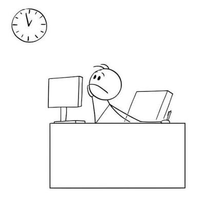 A bored person watching a clock during a monotonous moment.