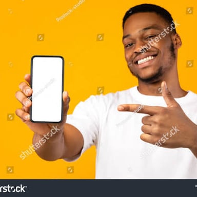 A person displaying a photograph on a smartphone.