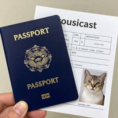 A pet travel document beside a dog, representing paperwork required for some animal trips.