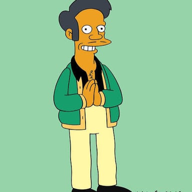 Apu standing inside the Kwik-E-Mart on The Simpsons.