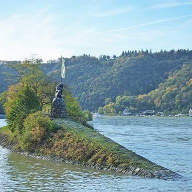 The steep Lorelei rock above the Rhine River in Germany.
