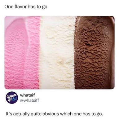 A block of Neapolitan ice cream showing adjacent vanilla, chocolate and strawberry stripes.