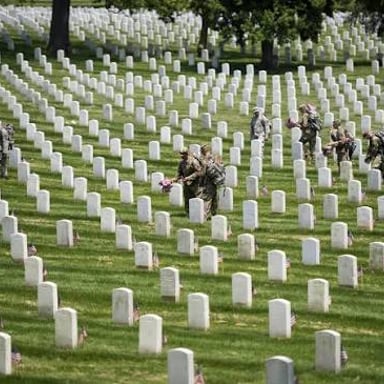 Rows of white gravestones at Arlington National Cemetery