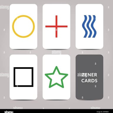 Zener cards displaying circle, star, plus, square and wavy-line symbols