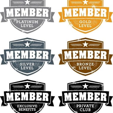 An illustration showing several membership levels arranged from basic to premium.