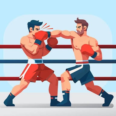 Two boxers competing in a ring during a match.