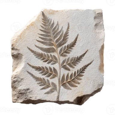 A living fern beside a fossilized fern impression