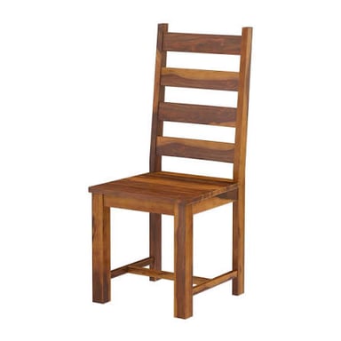 A solidly built wooden chair