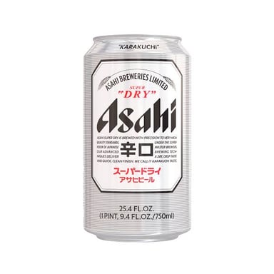 A can of Asahi Super Dry, a Japanese beer brand.