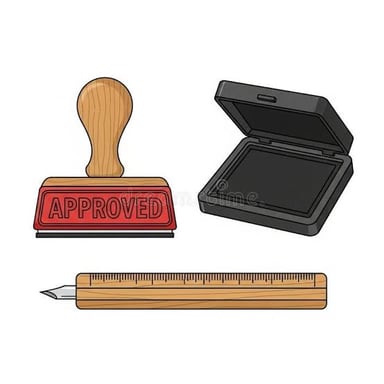 A rubber stamp beside a small ink pad.