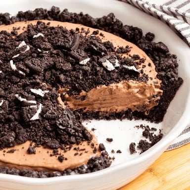 Chocolate sandwich cookies crushed into crumbs for a dirt pie.
