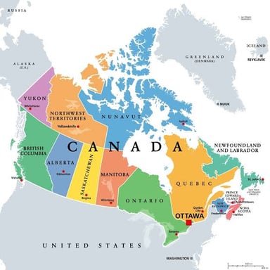 Map of Canada locating Vancouver in British Columbia and London in Ontario.