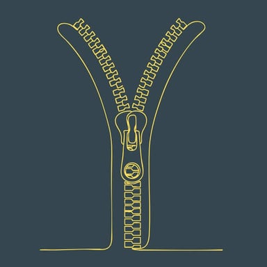 A zipper with its interlocking teeth separating as it is opened.