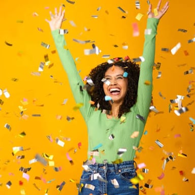 A person visibly expressing intense happiness.