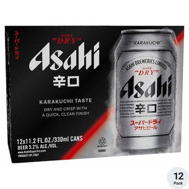 A can of Asahi Super Dry, the Japanese lager brewed by Asahi.
