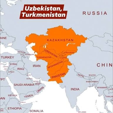 A map of Asia showing Uzbekistan and Xinjiang