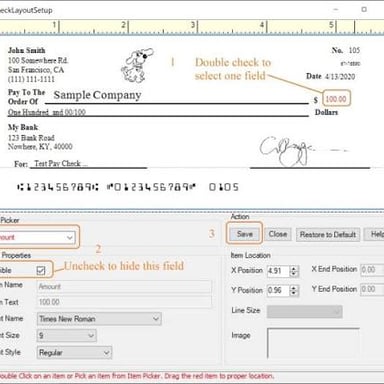A paycheck showing a labeled amount field.