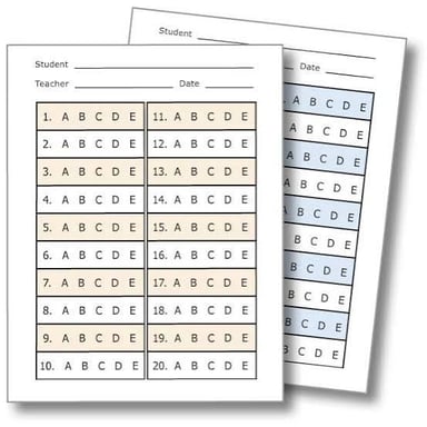 A multiple-choice exam answer sheet with selected answers