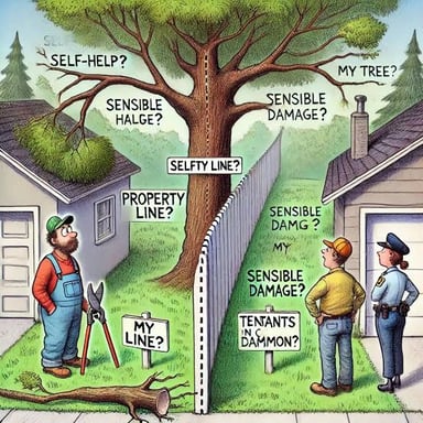 A tree casting shade and a separate depiction of a questionable business deal, illustrating the two meanings of shady.