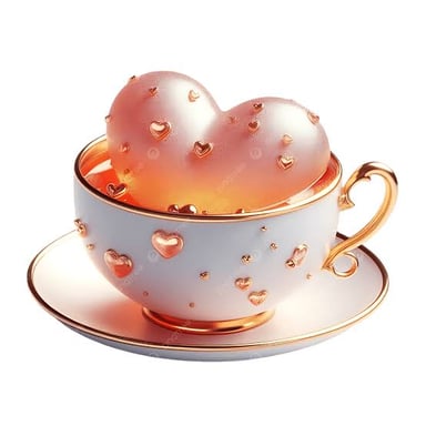 A tiny teacup decorated with hearts, suggesting an excessively cute or twee style.