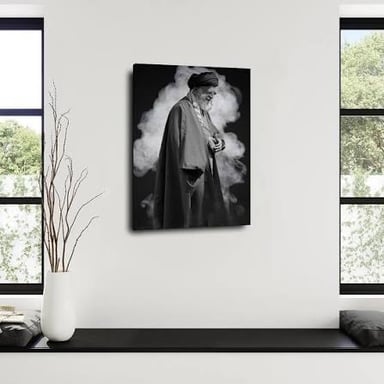 A portrait of Iranian leader Ali Khamenei.