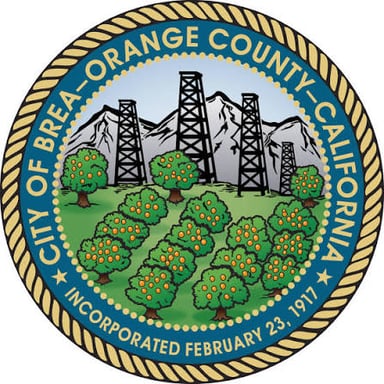 A sign identifying Brea, a city in Orange County, California.