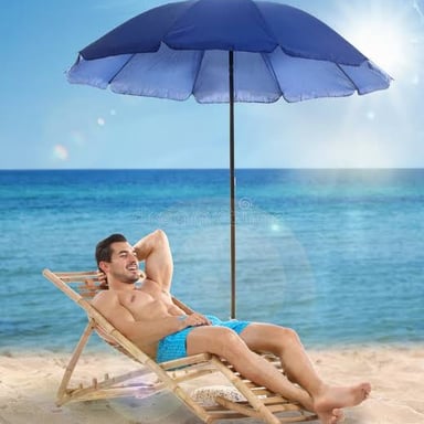 A person beneath a parasol, sheltered from direct sunlight.