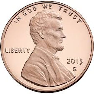 A U.S. one-cent coin, commonly called a penny.