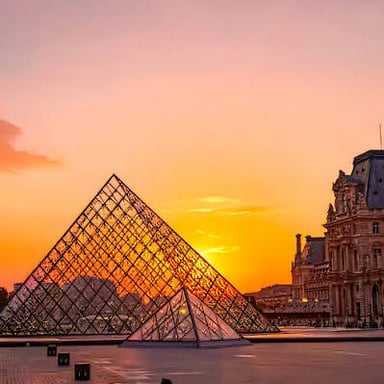 Architect I. M. Pei and the Louvre Pyramid, his glass-and-metal entrance structure in Paris.