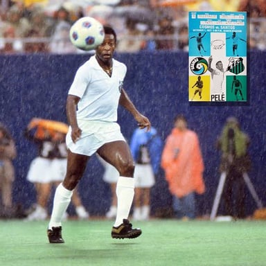 Pelé in a New York Cosmos uniform during a soccer match.