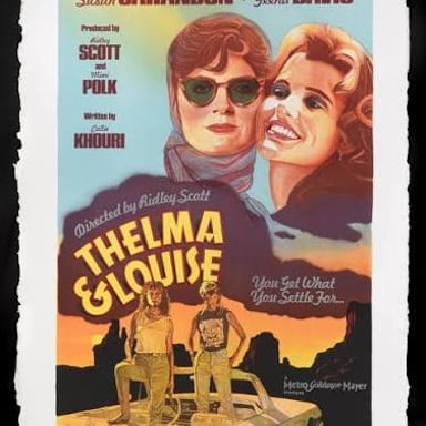 Poster for Thelma & Louise, the 1991 film about two friends on a road trip.