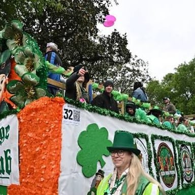 A Saint Patrick’s Day parade featuring green clothing and decorations.
